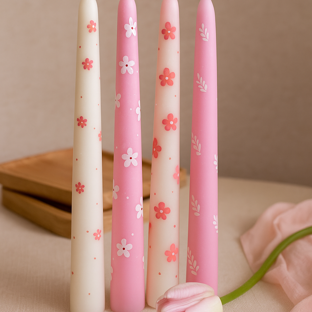 HandPainted Floral Taper Scented Candles – Pack of 3