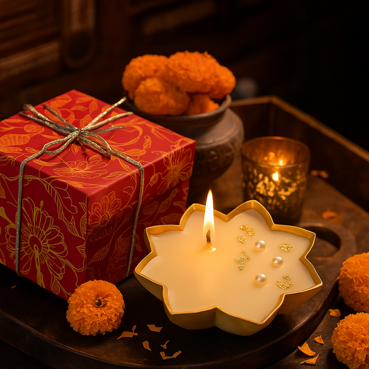 Lotus Urli Diya Scented Candle | Diwali Decoration & Festive Gifting (Pack of 1)
