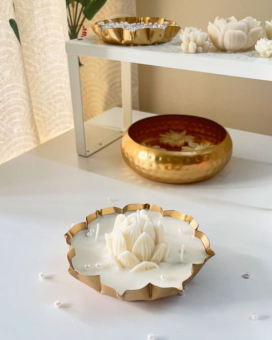Flower Urli with Lotus Scented Candle – Handcrafted Festive Candle for Indian Decor & Gifting