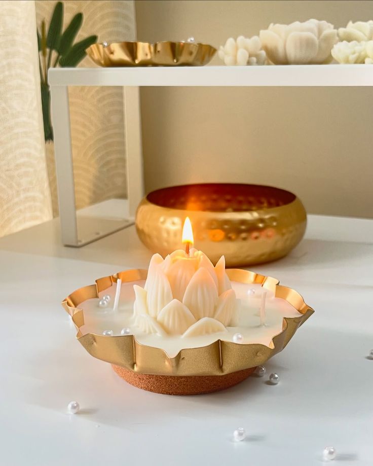 Flower Urli with Lotus Scented Candle – Handcrafted Festive Candle for Indian Decor & Gifting