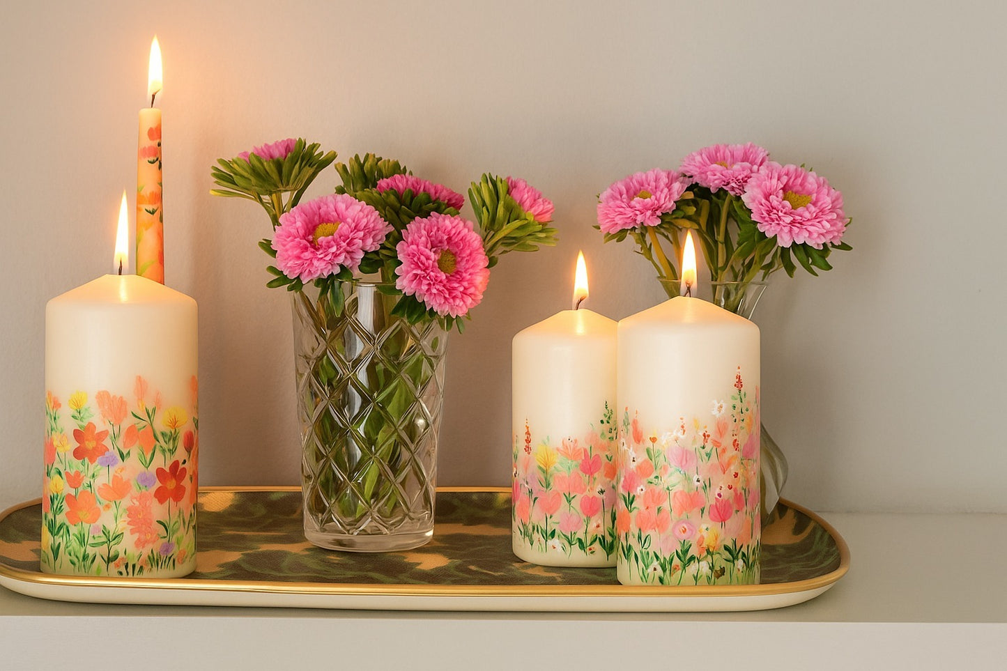 Hand Painted Pillar Scented candle (Pack of 2)