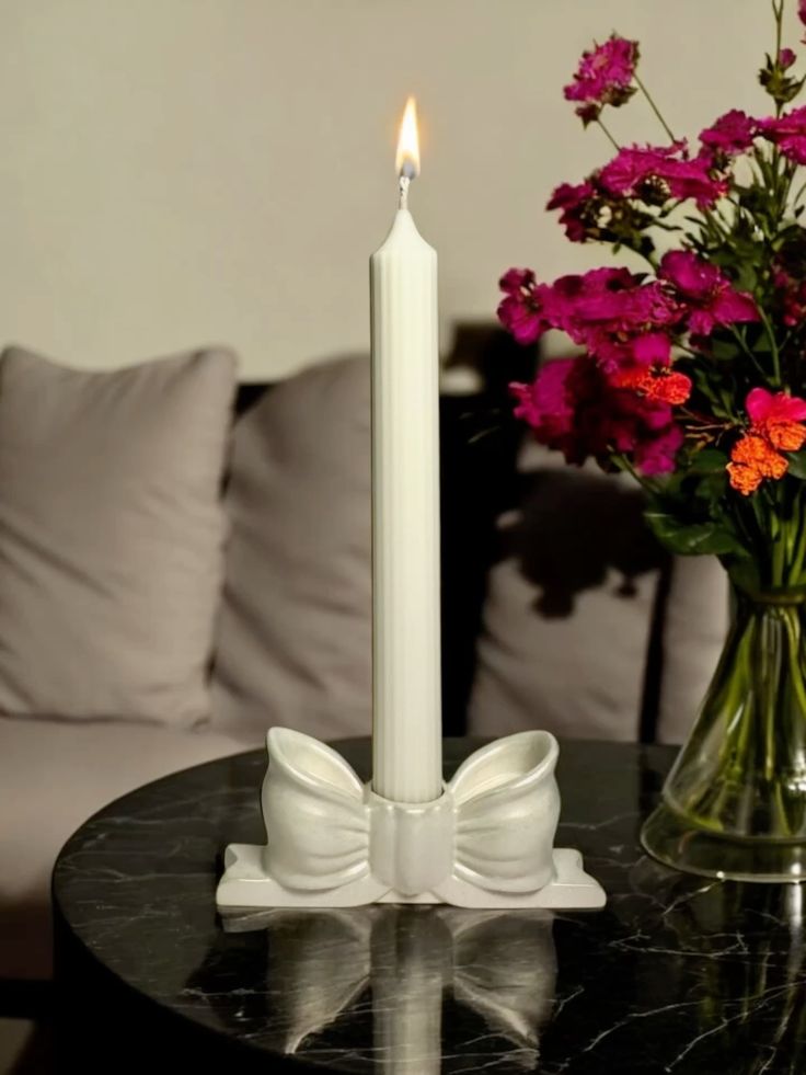 Pastel Bow Candle Holders – Decorative Tabletop Stand for Taper Candles
