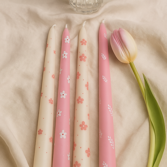 HandPainted Floral Taper Scented Candles – Pack of 3