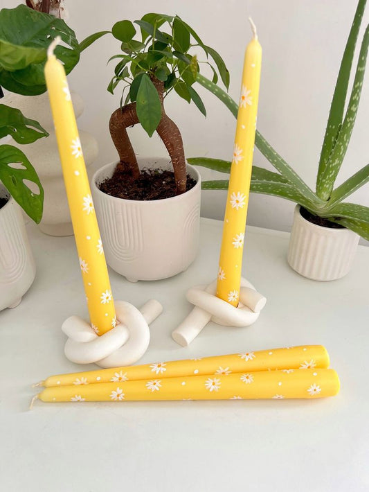 Hand-Painted Daisy Taper Scented Candles (pack of 3)