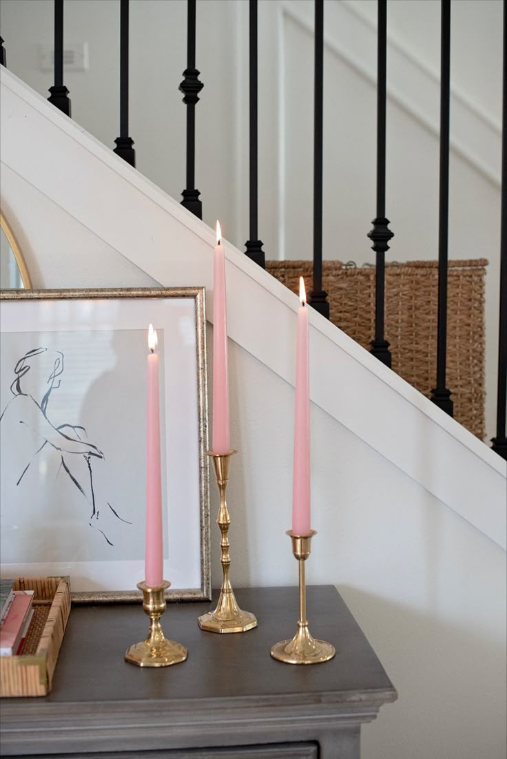 Pastel Pink Scented Taper Candles - Aesthetic Birthday & Home Decor Set up (Set of 3)