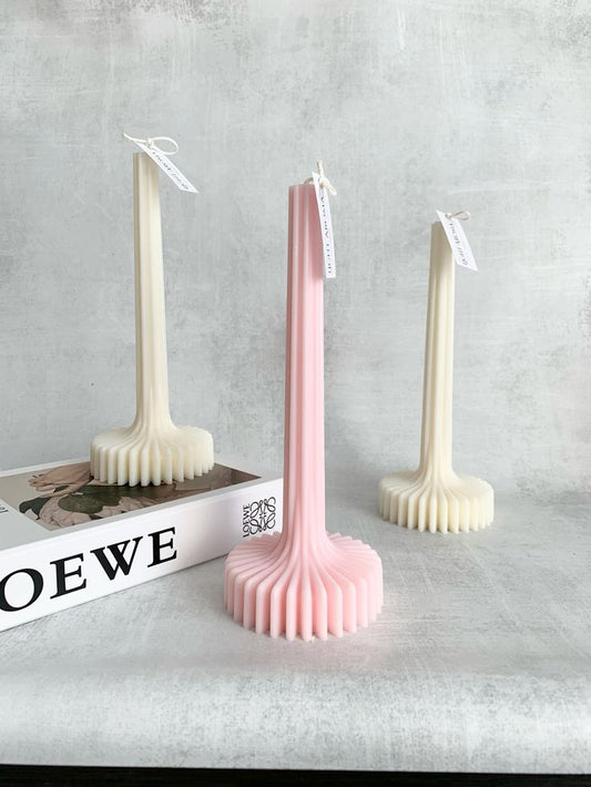 Long Tower Scented Candle with Ribbed Base – Designer Candle for Home Decor & Gifting