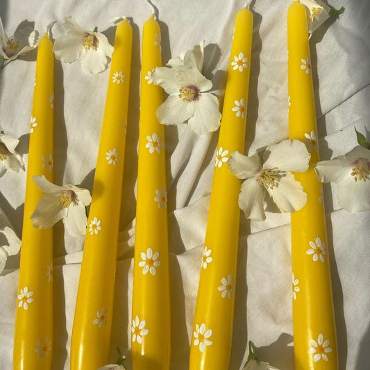 Hand-Painted Daisy Taper Scented Candles (pack of 3)
