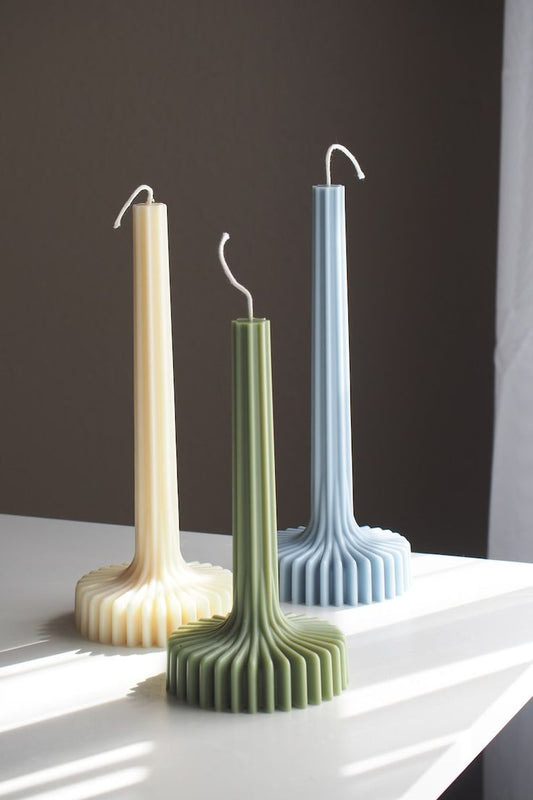 Long Tower Scented Candle with Ribbed Base – Designer Candle for Home Decor & Gifting