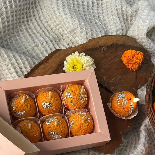 Moti Chur Laddu Candle – Festive Sweet-Shaped Scented Candle for Indian Puja & Gifting