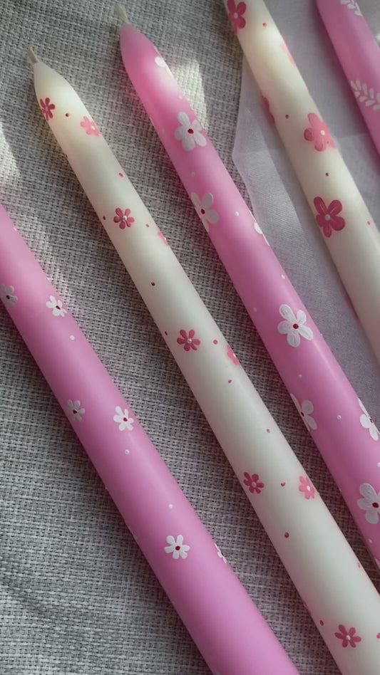 HandPainted Floral Taper Scented Candles – Pack of 3